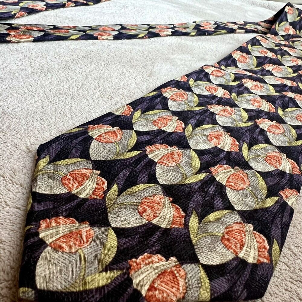 Ermenegildo Zegna Tie Floral‎ Print 100% Silk Black Men’s Italian Necktie Tie